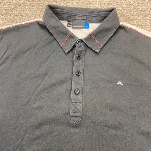 J. LINDEBERG Golf Shirt Men XXL Black White Slim Fit Casuual Polo Activewear - Picture 3 of 8